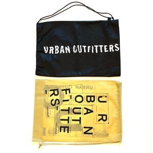 Urban Outfitters Set of 2 Reuseable Drawstring Cinch Bags Totes Black & Tan